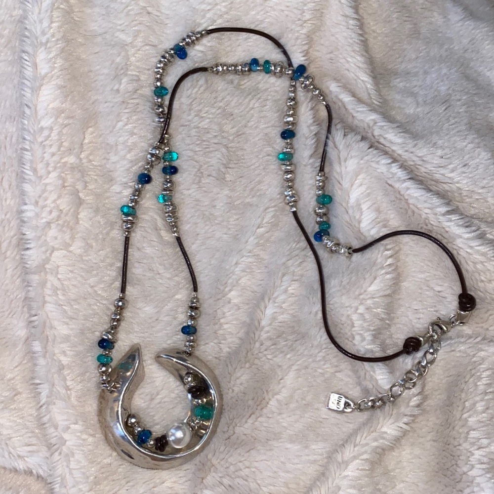 UNOde50 long leather and colored stones necklace